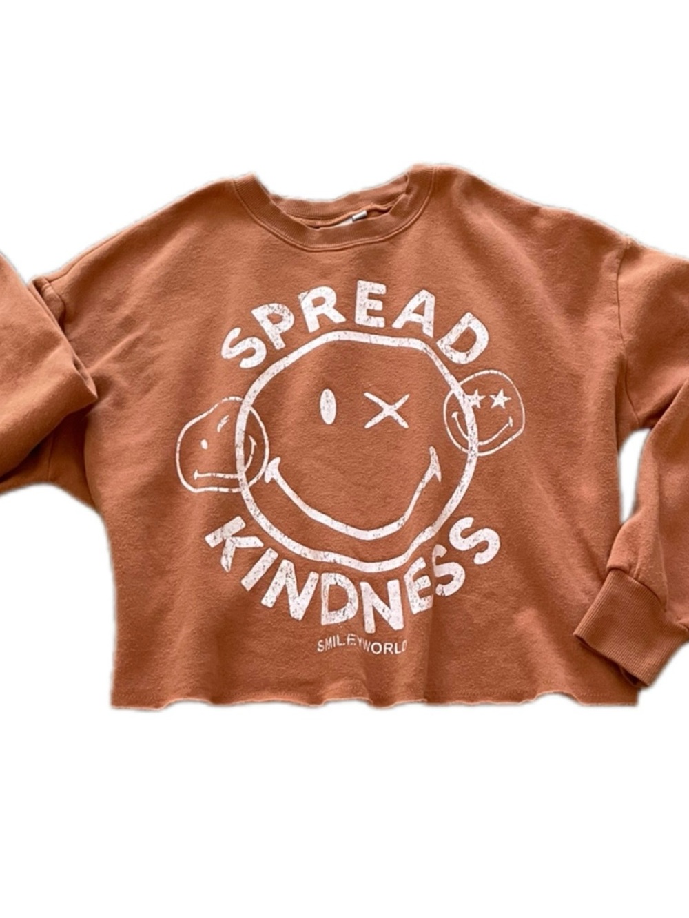 Smiley World Women’s Spread Kindness Rust Graphic Cropped Sweatshirt - XS